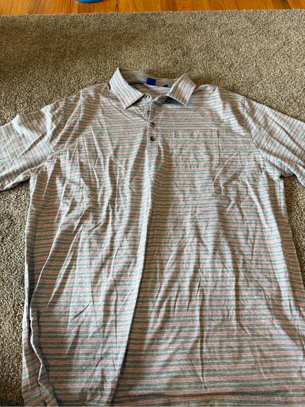 FootJoy Men's Striped Polo in Pink and Gray